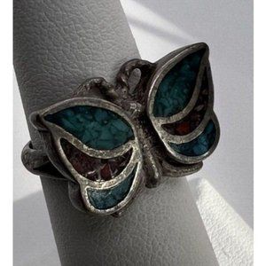 925 STERLING SILVER & OPAL BUTTERFLY  RING SIZE 4.5